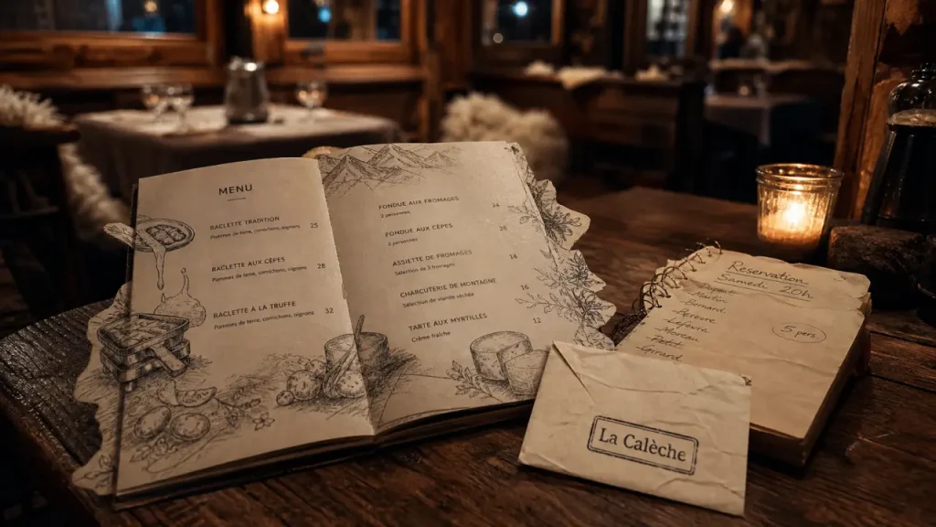 La calèche : menu de restaurant à Chamonix, Saint-Bonnet-le-Château ou Paris