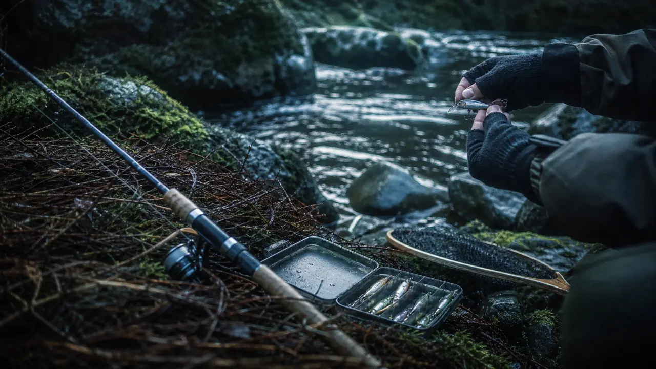 La peche truite en rivière au petit matin