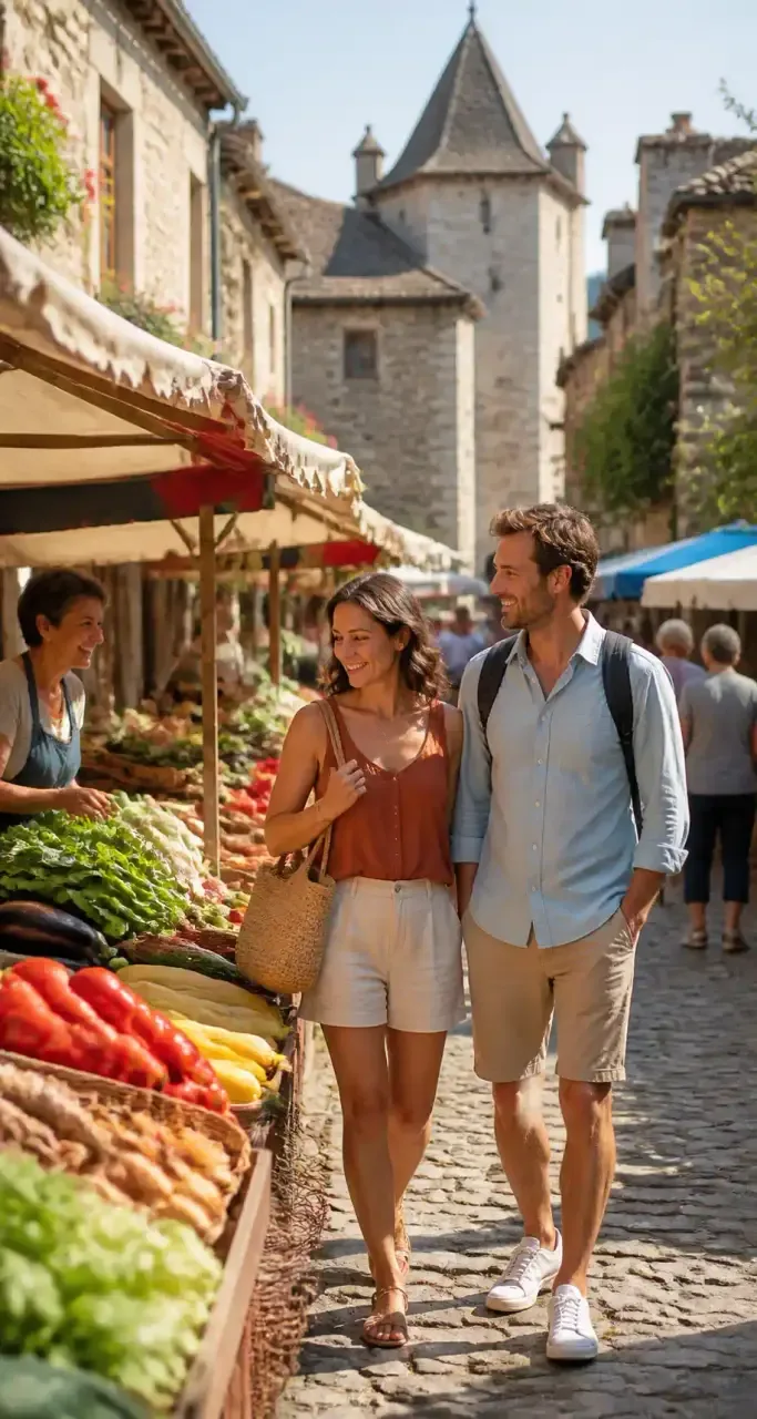 Marché artisanal dans un village médiéval de Corrèze