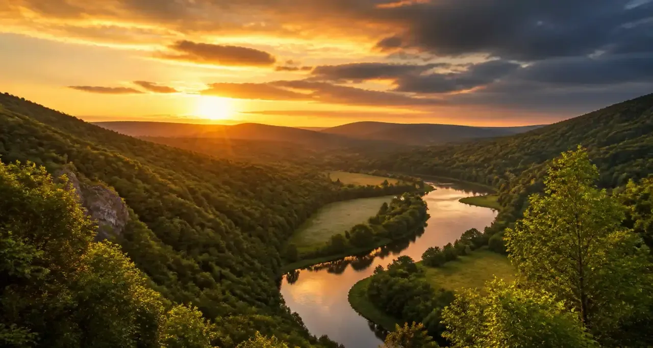 Vallée de la Corrèze au coucher du soleil en Nouvelle-Aquitaine