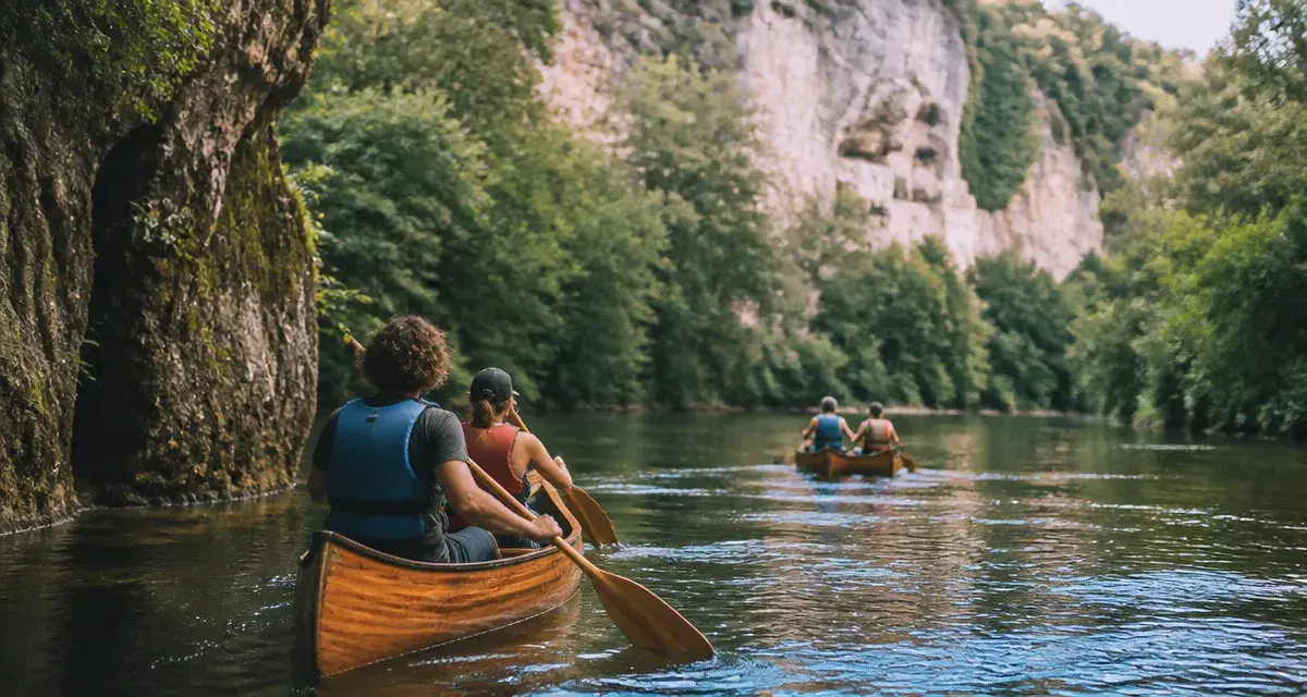 Canoë vézère ou dordogne en Périgord, eaux calmes et falaises