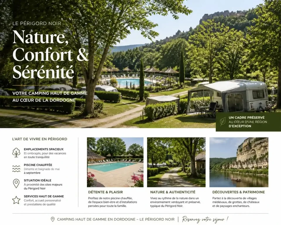Camping en pleine nature dans la campagne de Dordogne, Périgord Noir