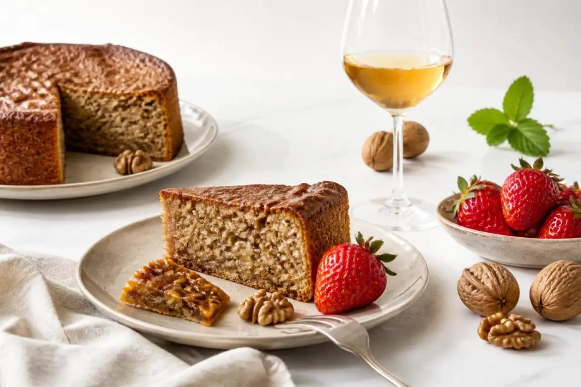 Spécialité périgord : gâteau aux noix, fraises du Périgord, croquants et Monbazillac