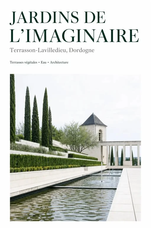 Jardins de l’Imaginaire à Terrasson-Lavilledieu en Dordogne avec fontaines et terrasses végétales