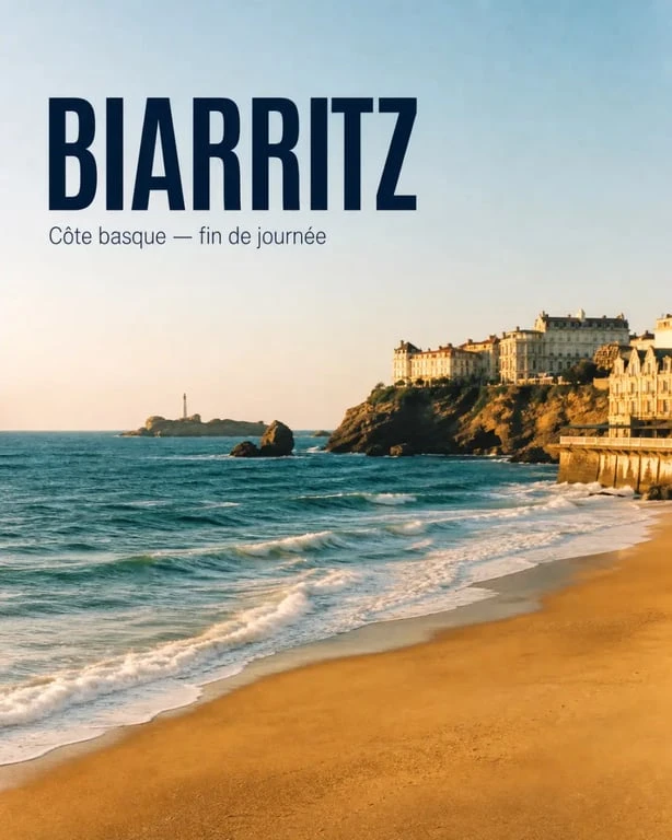 Que faire à Biarritz : vue de la Grande Plage et du Rocher de la Vierge au bord de l’océan