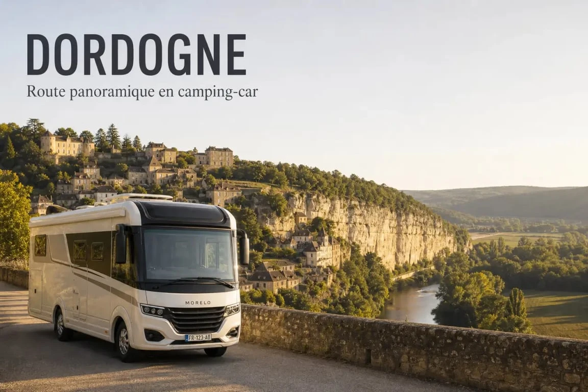 La dordogne en camping car avec vue sur un village médiéval et la vallée
