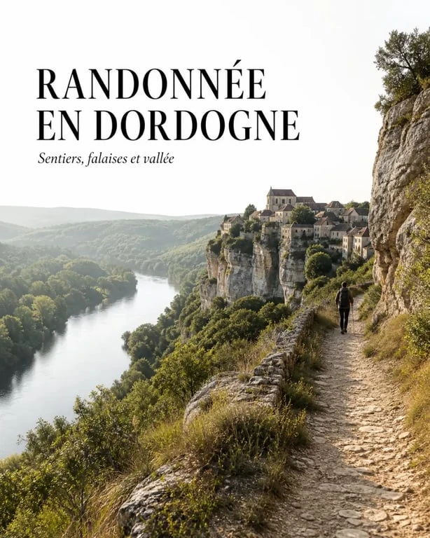 Randonnée dordogne dans la vallée de la Dordogne avec falaises et village perché