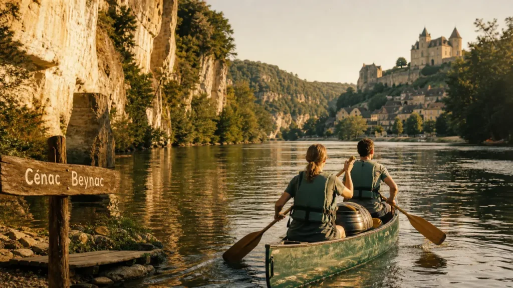 Gorges de la dordogne canoë : départ Cénac Beynac en canoë biplace