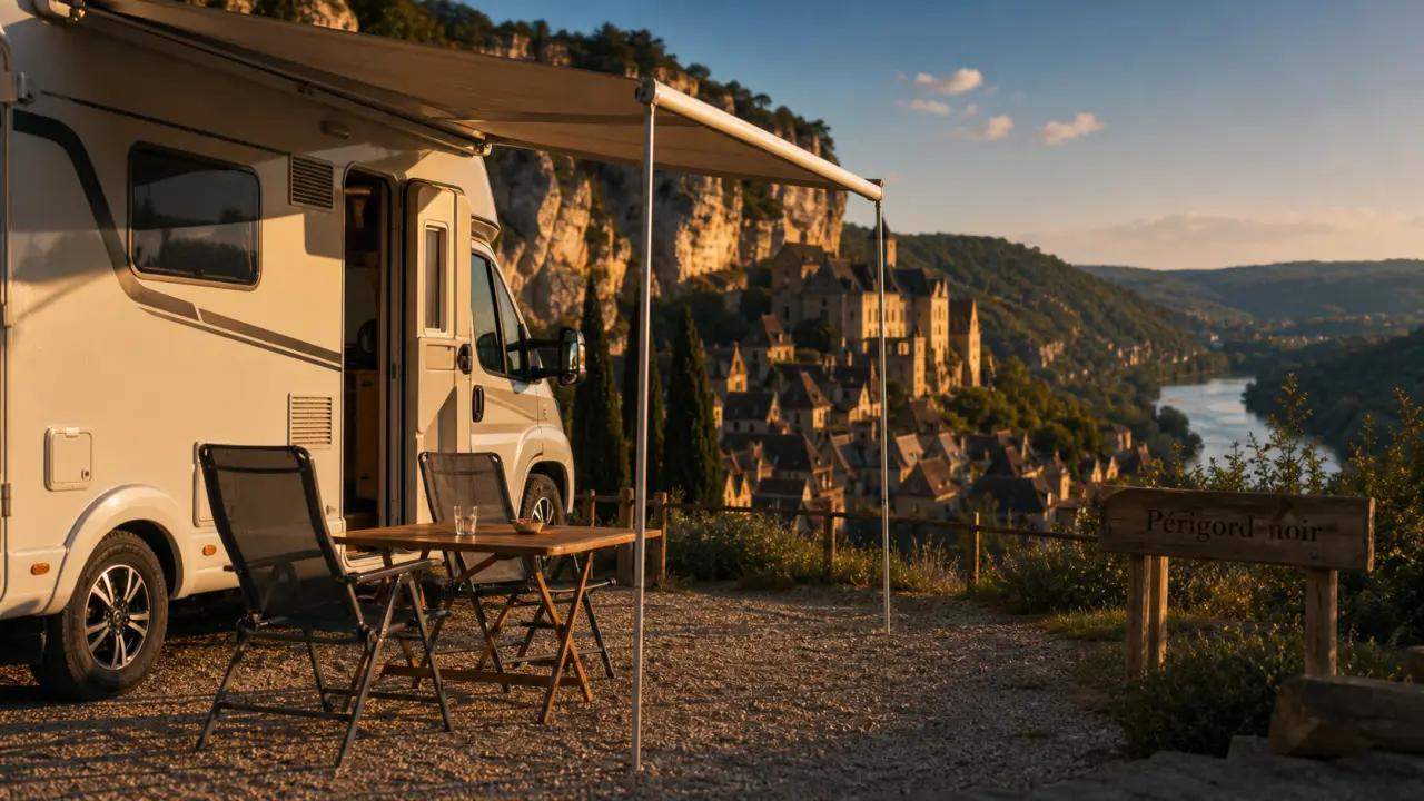 La Dordogne en camping car au Périgord noir : camping-car et vallée de la Dordogne