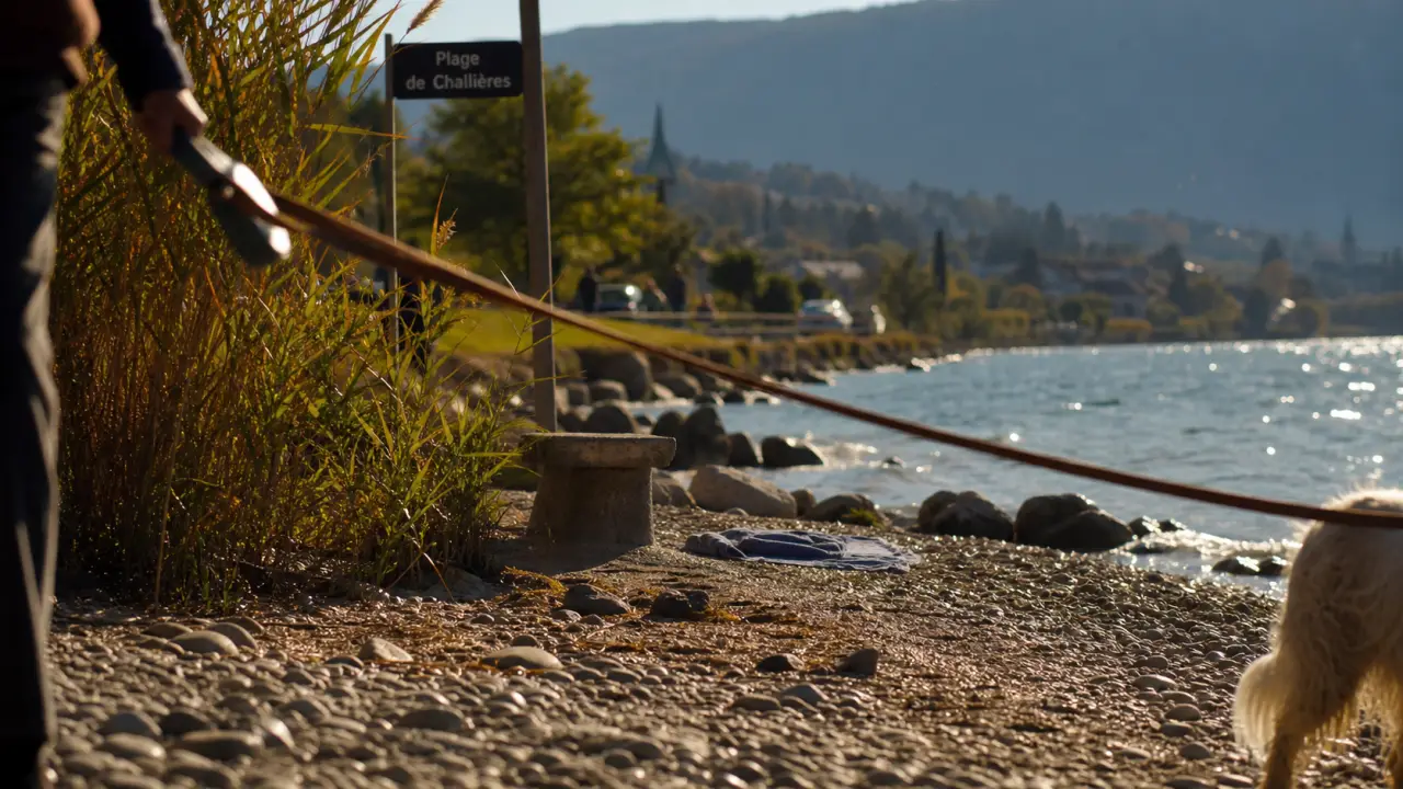 Plage de Challieres : accès au lac du Bourget avec chien, vue sur la rive