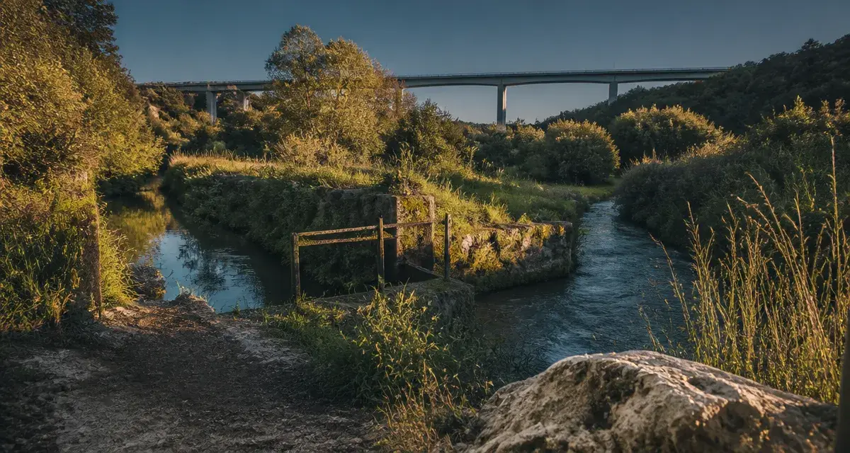 Azerat dordogne, ruisseau et viaduc dans la vallée
