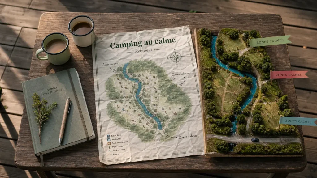 Camping calme en Dordogne : 50 emplacements, rivière et soirées avant 23h00