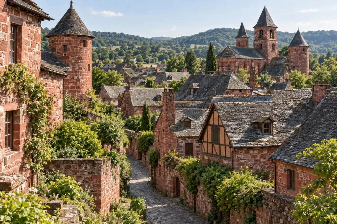 Collonges-la-Rouge et l’Association des Plus Beaux Villages de France, vue du village en grès rouge