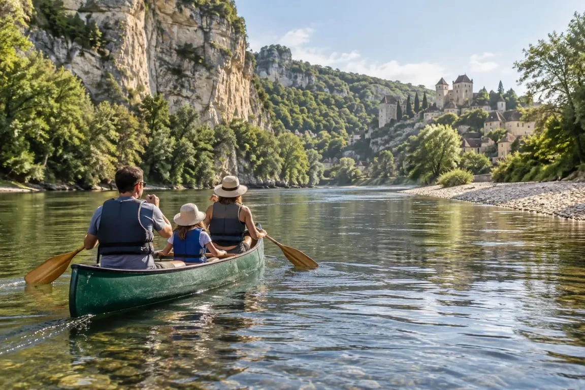 Balade en canoë sur la vallée de la Dordogne entre falaises et villages