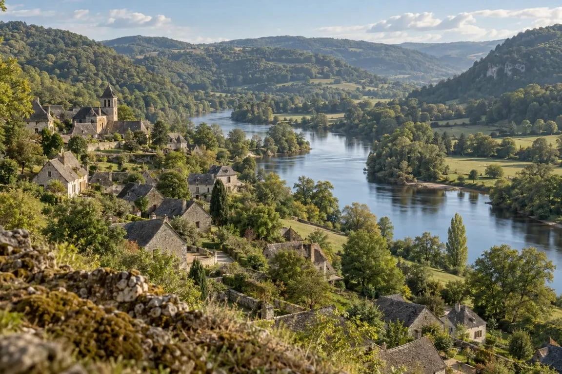 Paysage rural de Monceaux-sur-Dordogne dans la vallée de la Dordogne