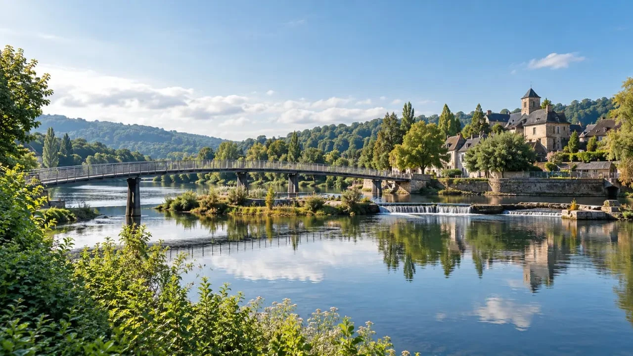 Tourisme autour de Beaulieu-sur-Dordogne : passerelle des Aubarèdes et canaux de la Dordogne