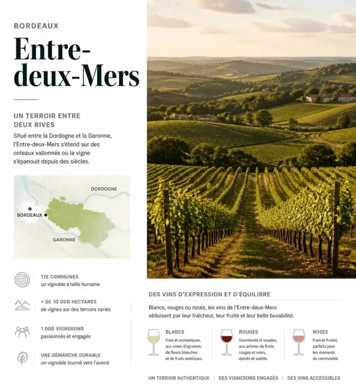 Randonnée en Gironde : sentiers au milieu des vignobles de l'Entre-deux-Mers.