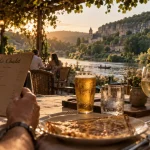 Le chalet vitrac à Vitrac, vue Dordogne au golden hour depuis la terrasse