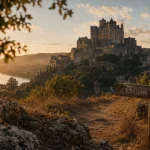 Les plus beaux châteaux de dordogne : château de Beynac au coucher du soleil