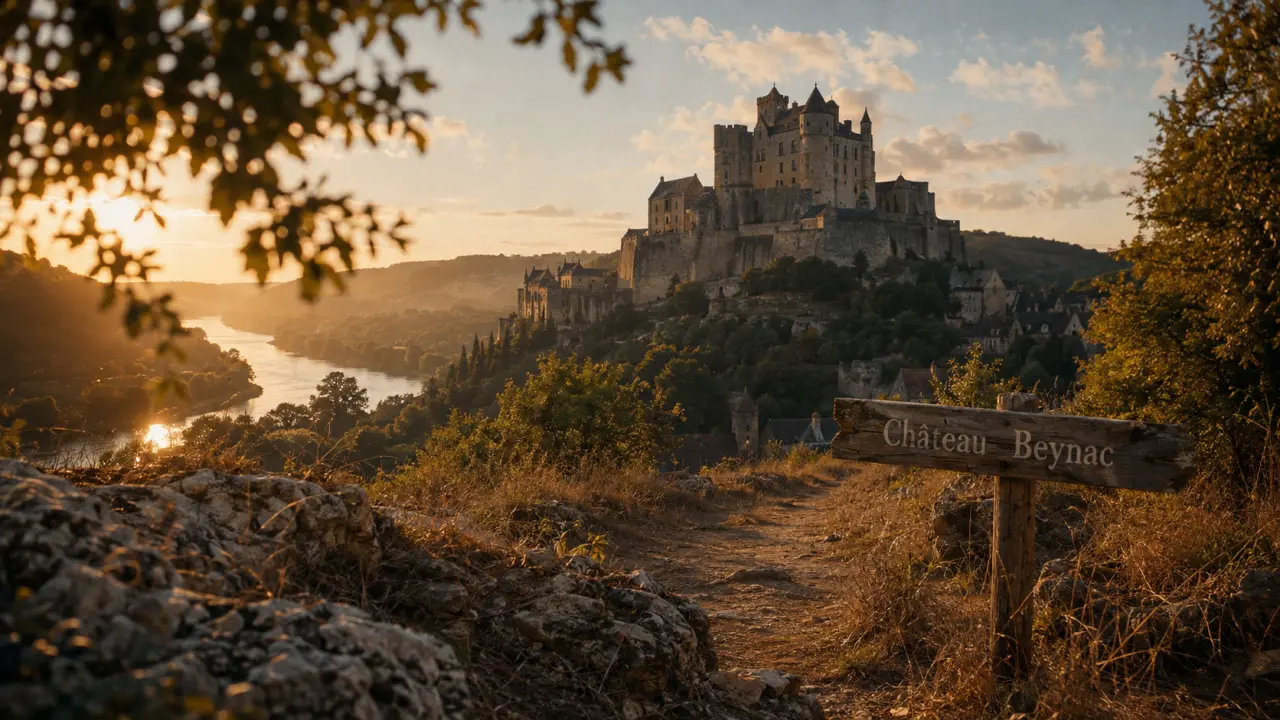 Les plus beaux châteaux de dordogne : château de Beynac au coucher du soleil