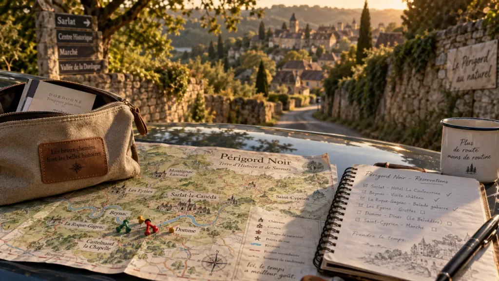 Location vacances perigord noir : carte et itinéraire en vallée depuis la voiture