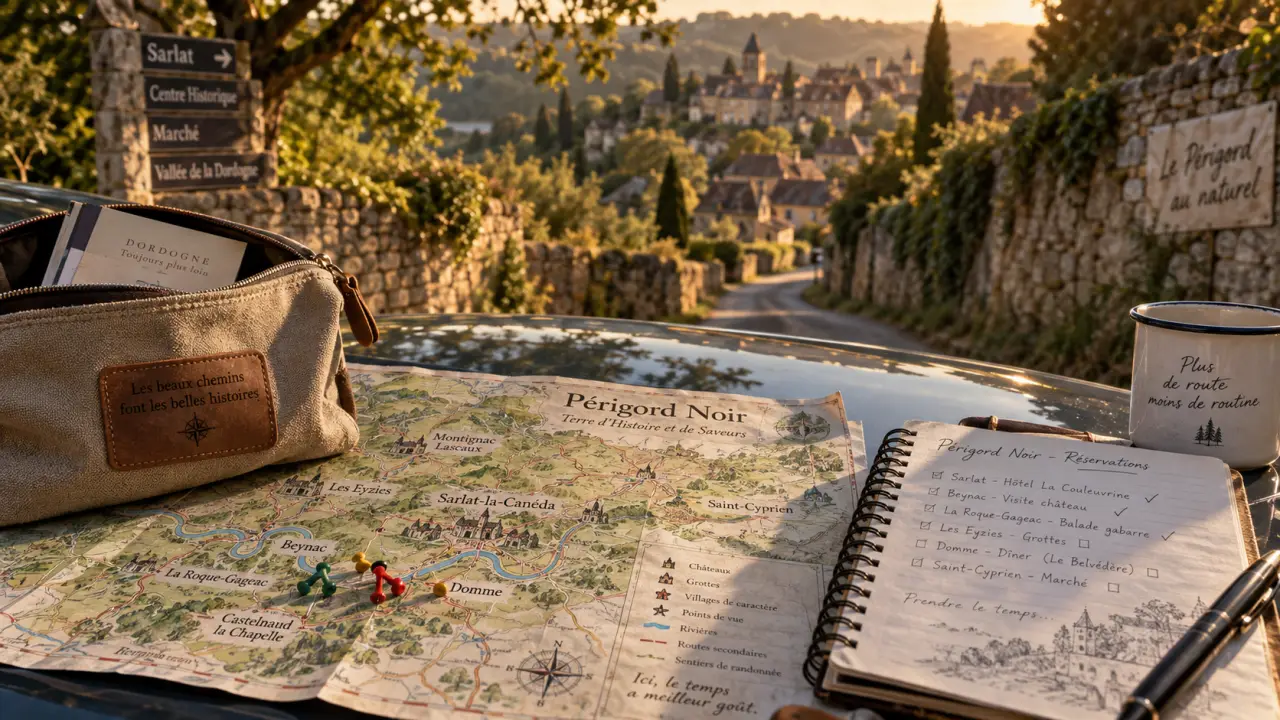 Location vacances perigord noir : carte et itinéraire en vallée depuis la voiture