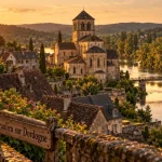 Tourisme autour de Beaulieu-sur-Dordogne : quai au bord de la Dordogne vers l’abbatiale Saint-Pierre