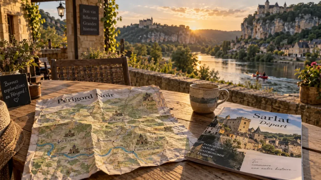 Activités dordogne sarlat : canoë sur la Dordogne au coucher du soleil