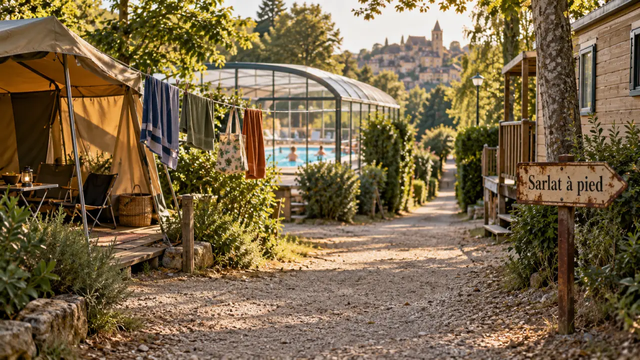 Campings près de Sarlat Dordogne, campsites near sarlat dordogne : route et piscine couverte