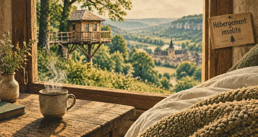 Hébergement insolite Sarlat : vue cabane perchée au Périgord Noir